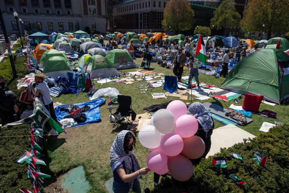 Protestors occupy an encampment in support of Palestine on the grounds of Columbia University on April 22, 2024.<span class="copyright">David Dee Delgado—Getty Images</span>
