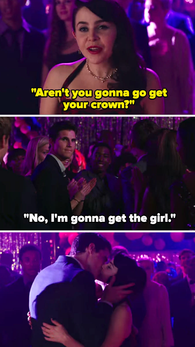 Wesley (Robbie Amell) is kind of an asshole to Bianca (Mae Whitman) this entire movie (and seemingly since they were kids) — I mean, he's the one who tells her she's a DUFF in the first place. But he really kicks it up a notch when he takes his on-again-off-again girlfriend, Madison (Bella Thorne), to Bianca's secret spot where the two of them shared a kiss earlier in the movie.In the end, when he's announced homecoming king and expected to accept the crown next to Madison, who obviously won queen, he turns around and 