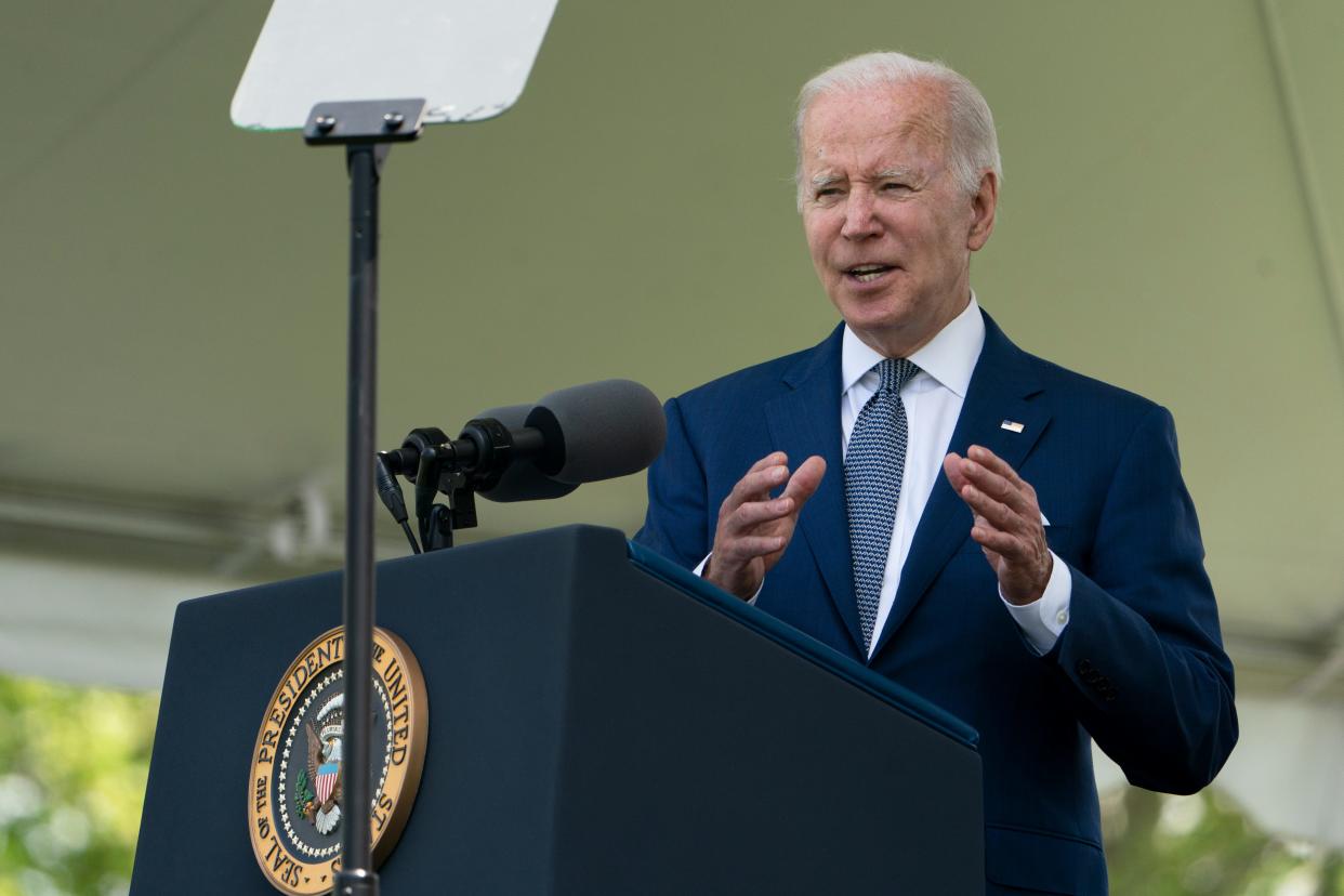 President Joe Biden speaks during the National Peace Officers' Memorial Service on the West Front of the Capitol in Washington on May 15. On May 16, the White House unveiled steps to make housing more affordable.