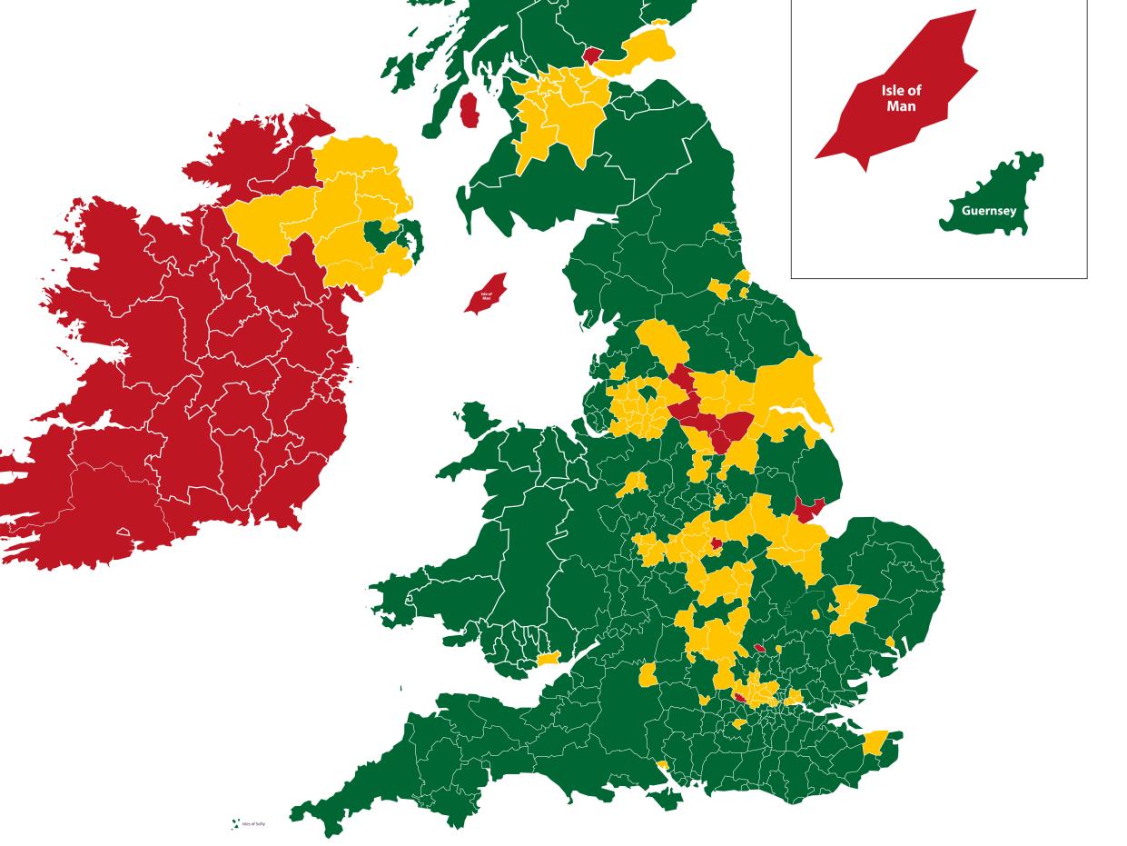 Green to go: most of the UK is in the low-risk category from Jersey’s perspective (Government of Jersey)
