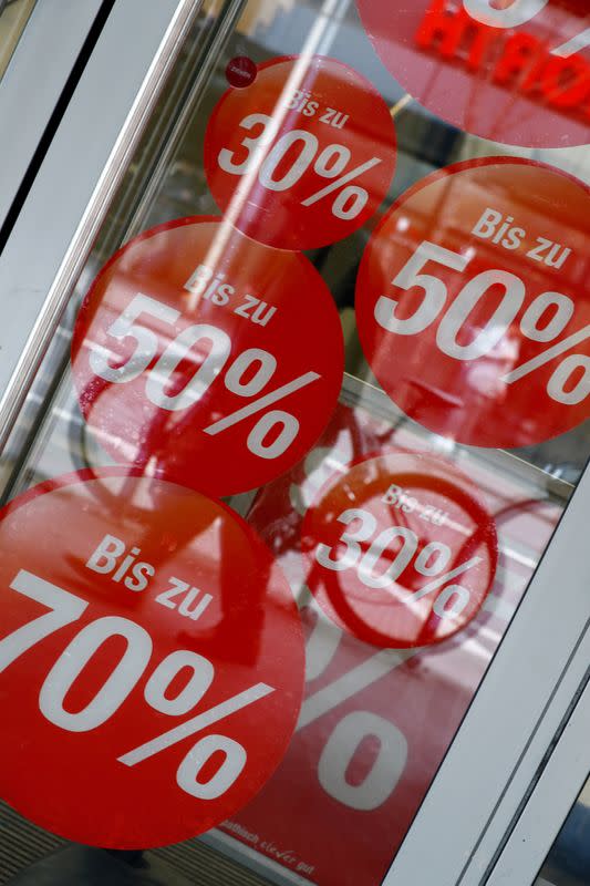 FILE PHOTO: On sale advertising is seen at a shop during the spread of the coronavirus disease (COVID-19) in Mainz