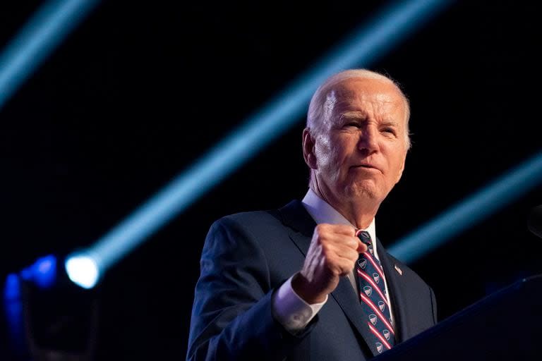 El presidente Joe Biden durante un evento de campaña en Blue Pell, Pensilvania, el viernes 5 de enero de 2024. (AP Foto/Stephanie Scarbrough)