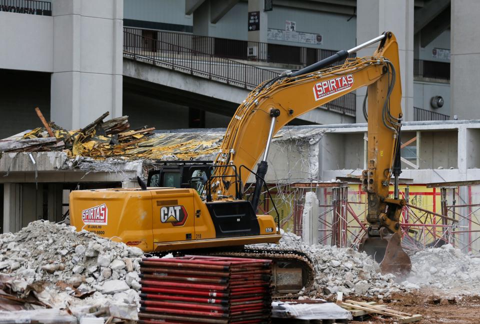 Demolition on Roy Blunt Hall, formerly Temple Hall, at Missouri State University, to make way for an $80 million expansion and renovation on Wednesday, July 5, 2023.