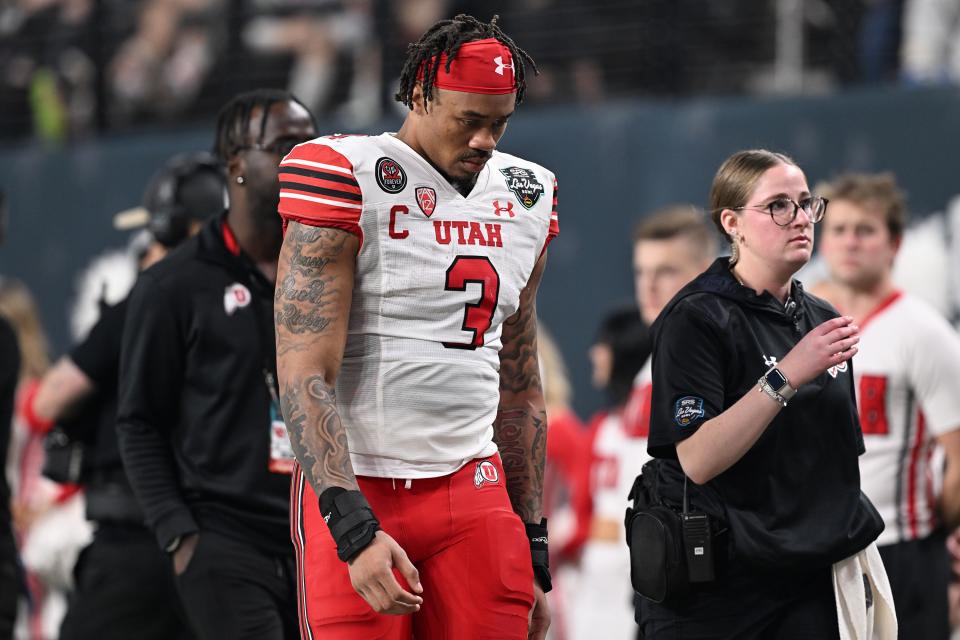 Utah Utes running back Ja’Quinden Jackson (3) leaves the field as Utah and Northwestern play in the SRS Distribution Las Vegas Bowl on Saturday, Dec. 23, 2023. | Scott G Winterton, Deseret News