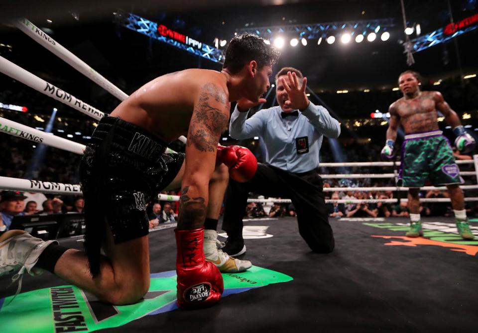 Las Vegas, NV - April 20: Ryan Garcia is counted out by