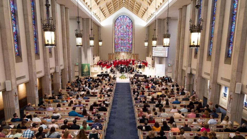 Parishioners gather for an Easter worship service Sunday at the Cathedral of the Rockies.