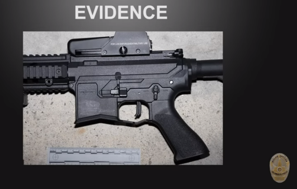 The airsoft rifle that was allegedly brandished by 19-year-old Luis Herrera is seen in a police evidence image released by the LAPD (Los Angeles Police Department/YouTube)