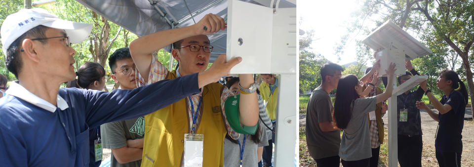 綠能組由慈濟急難救助隊指導，學員認真學習連結電線。架設太陽能燈具，依日照方位選擇位置。