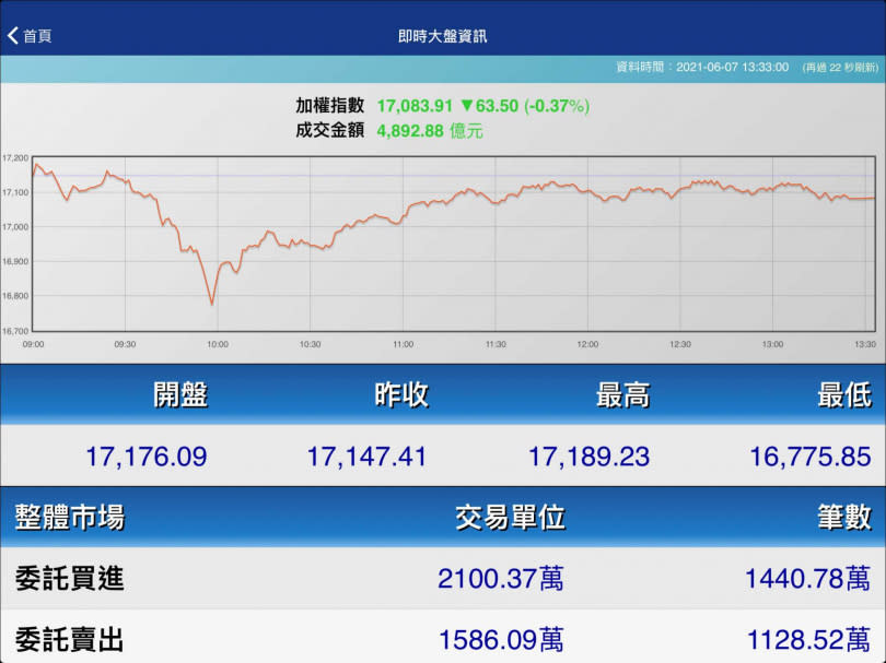 台股6月7日走勢。（圖／翻攝自證交所網站）