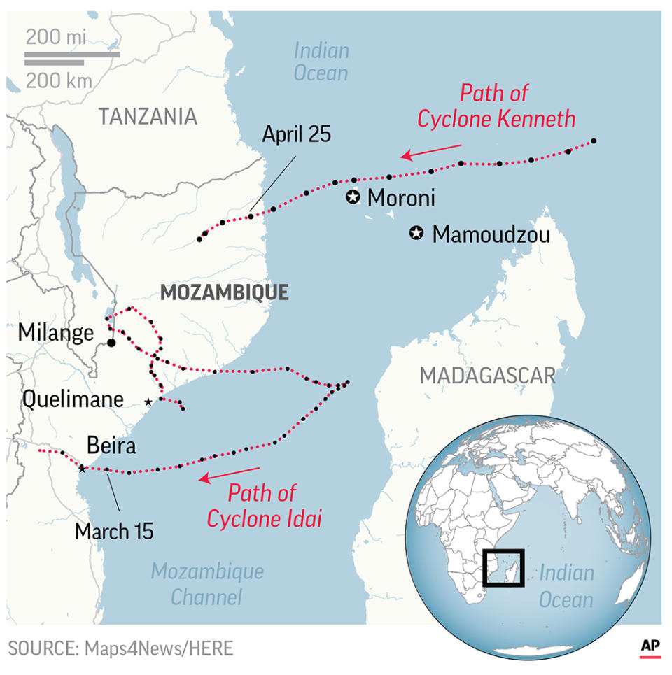 A second disaster is unfolding in northern Mozambique in the wake of Cyclone Kenneth as flood waters rise. ;