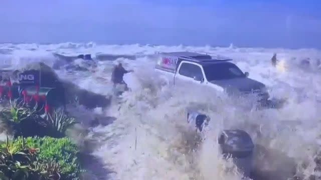 <p>Ventura County Fire Department/X</p> Ventura County Fire Department's footage of a rogue wave crashing on Ventura Beach