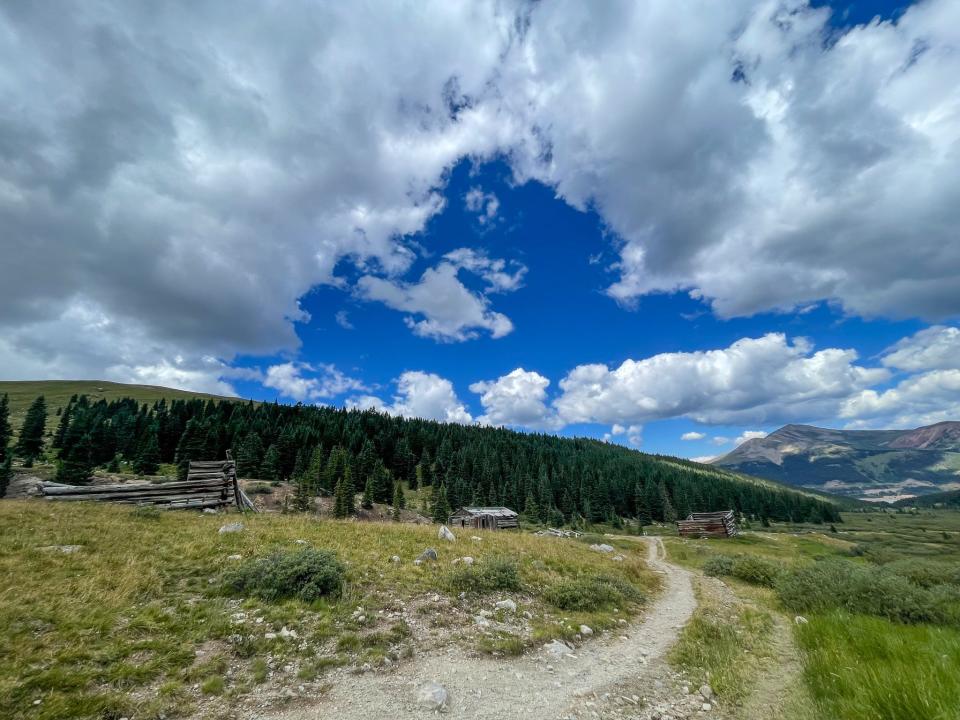 The Boston Mine ghost town on the Mayflower Gulch trail in Colorado.