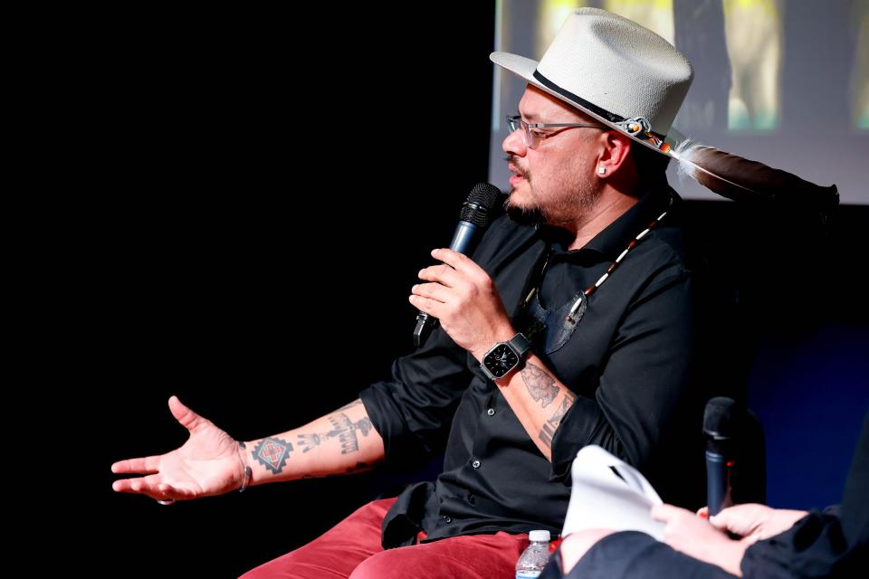 Sterlin Harjo, Reservation Dogs co-creator, speaks on Jan. 11 at the Oklahoma Contemporary Arts Center before receiving the ArtNow 2023 Focus Award in Oklahoma City.