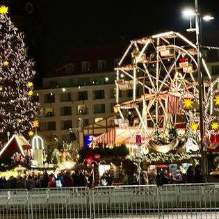 Nighttime at the Dresden Christmas market in Germany in December 2023