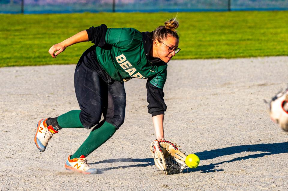 GNB Voc-Tech's Kylee Caetano charges in to field the ground ball.