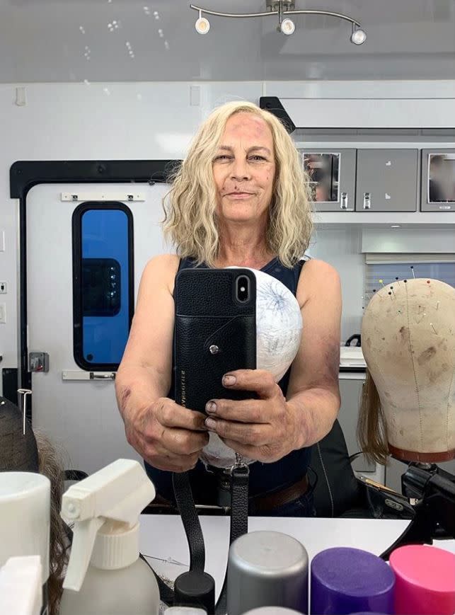 Jamie Lee Curtis looks like she isn’t going down without a fight in a new selfie from the set of the upcoming “Halloween” sequel “Halloween Kills”. The actress, who has starred as Laurie Strode in the series since 1978, shared a bruised and battered selfie from her trailer on Oct. 8, 2019, the first day of filming. “NEVER SAY DIE! First day back in the battle for my life! @halloweenmovie #HalloweenKills”, she captioned the snap. “Halloween Kills” will be released on Oct. 16, 2020.