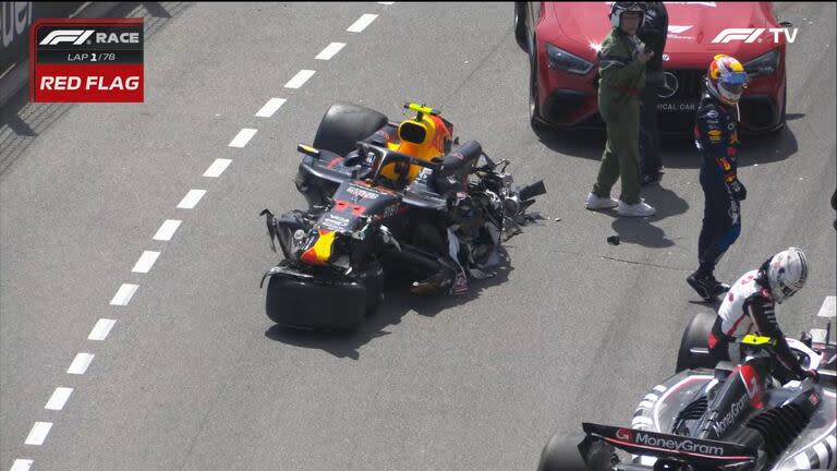 Así quedó el auto de Sergio Checo Pérez durante el incidente en el GP de Mónaco con Kevin Magnussen