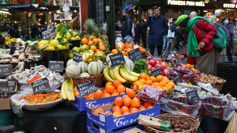 A produce stall at Borough Market, London