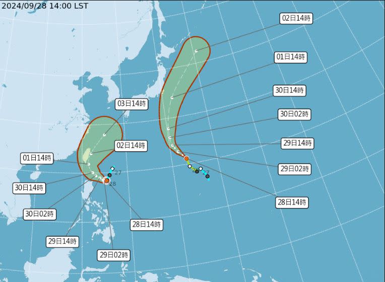 根據中央氣象署最新預報，山陀兒移動緩慢，目前位在東南方離台620公里海面。（圖／氣象署提供）