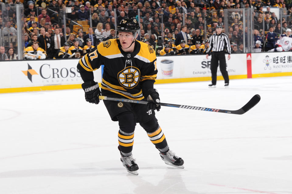 Ryan Donato went from Harvard to playing for the Bruins in a matter of days. (Getty)