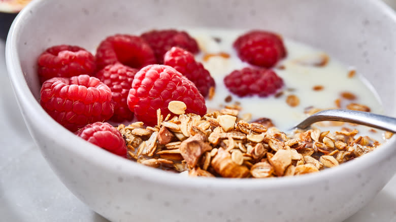 Fruit granola in bowl yogurt