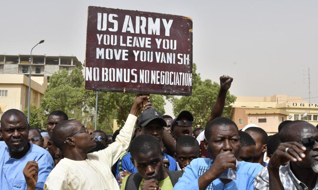 <span>Protesters in Niamey, Niger, on 13 April 2024.</span><span>Photograph: AFP/Getty Images</span>