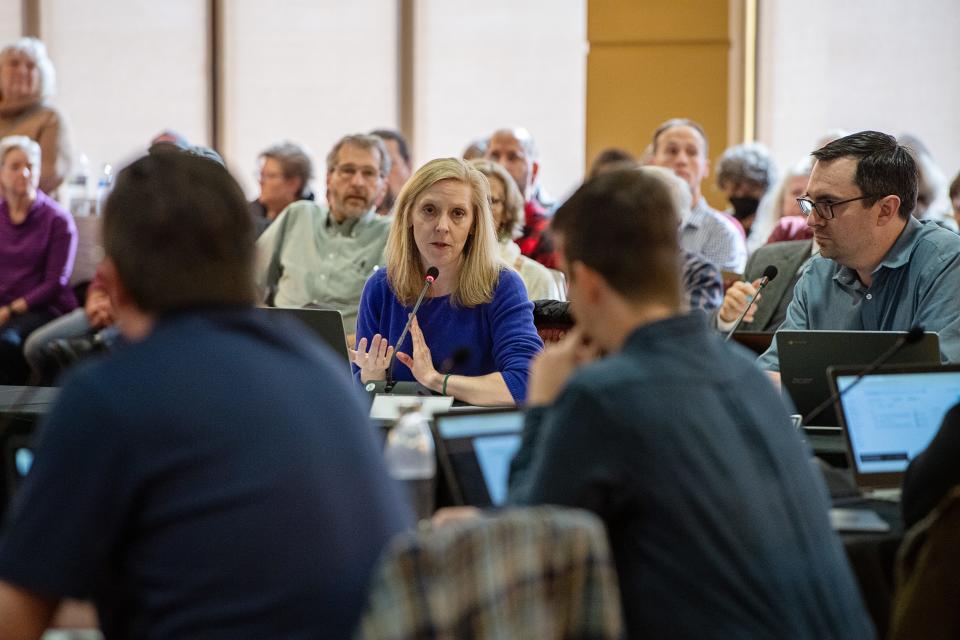 The banquet room at Harrah’s Cherokee Center Asheville was overflowing with attendees of the Planning and Zoning Commission meeting, March 20, 2024, in Asheville.