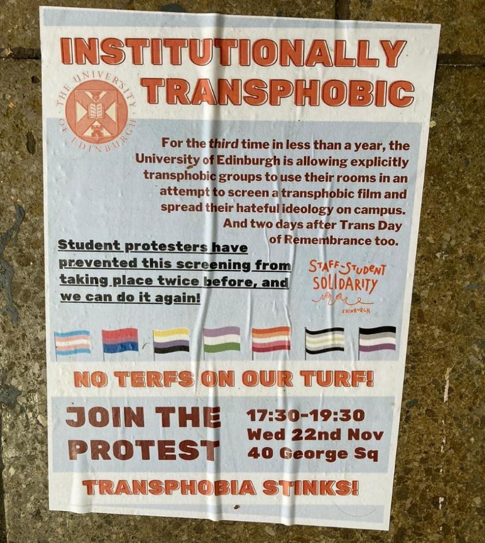 A poster protesting against the film showing.