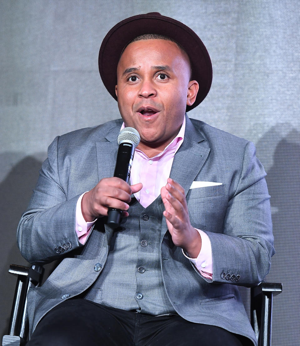 ATLANTA, GEORGIA - MARCH 04: Rashad Robinson speaks onstage during the BET 'Finding Justice' Atlanta premiere at The Foundry At Puritan Mill on March 04, 2019 in Atlanta, Georgia.  (Photo by Paras Griffin/Getty Images for BET Finding Justice)