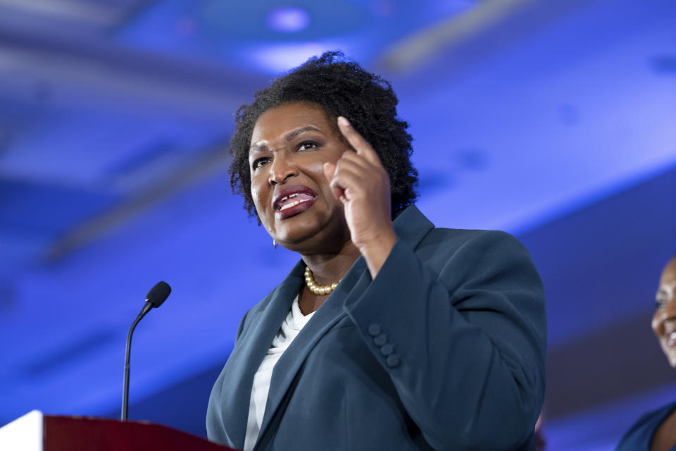 Stacey Abrams, Democratic candidate for Georgia governor, gives a concession speech in Atlanta on Tuesday, Nov. 8, 2022. (AP Photo/Ben Gray)