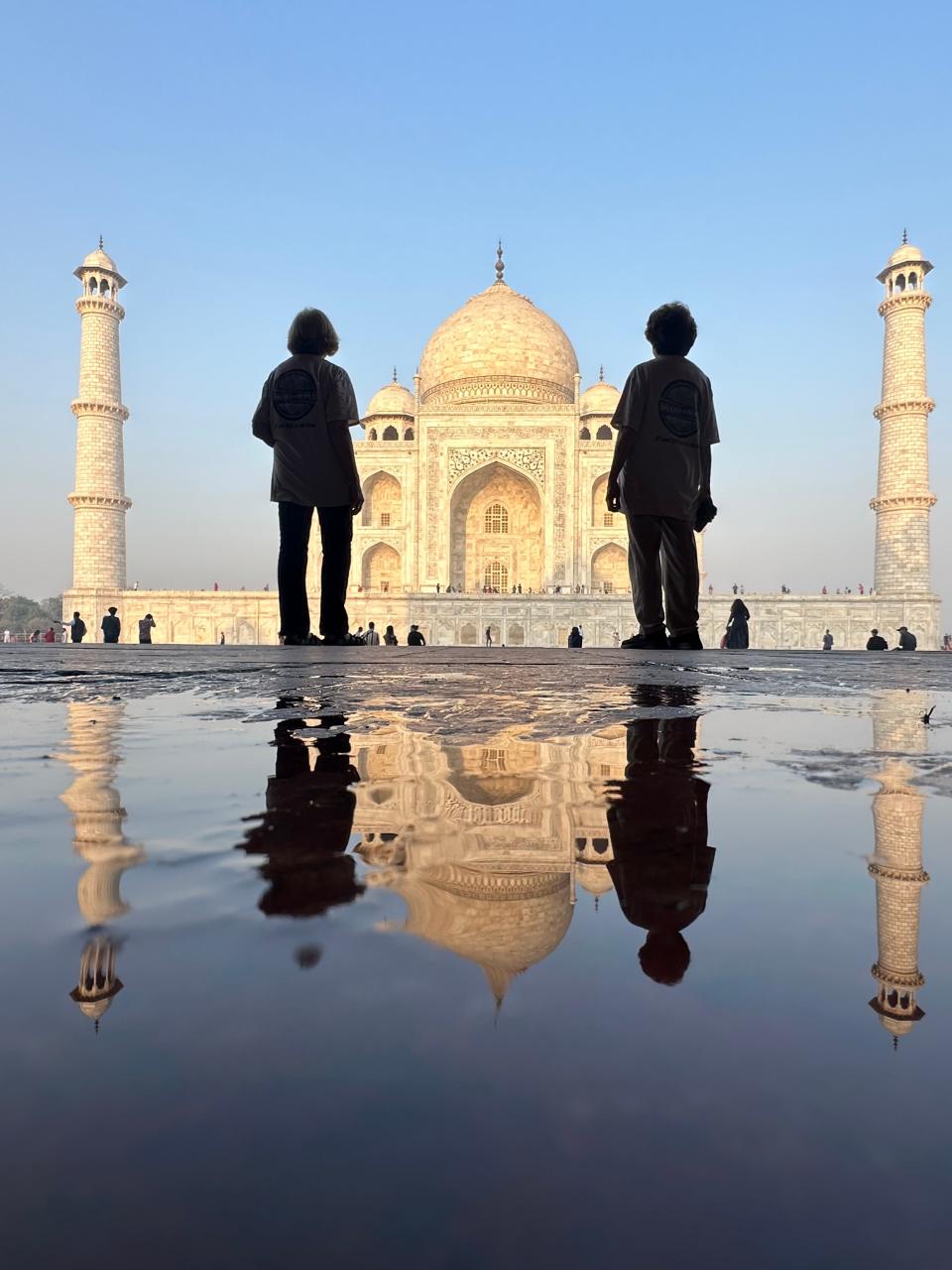 Ellie Hamby and Sandy Hazelip take in the Taj Mahal in India in March.