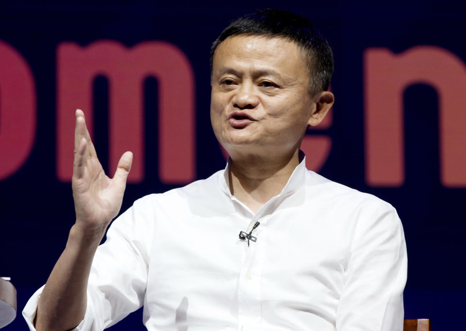 FILE - In this Oct. 12, 2018, file photo, Chairman of Alibaba Group Jack Ma speaks during a seminar in Bali, Indonesia. China’s market regulator will increase scrutiny and regulation around the community group buying industry in China, summoning some of its largest tech companies involved to discuss the matter as it looks to eradicate anti-monopoly practices in the industry. In a statement on Tuesday, Dec. 23, 2020, China’s State Administration for Market Regulation said it had held a meeting with six internet platform companies, including e-commerce firms Alibaba, JD.com and Pinduoduo, to discuss the regulation of community group buying. (AP Photo/Firdia Lisnawati, File)