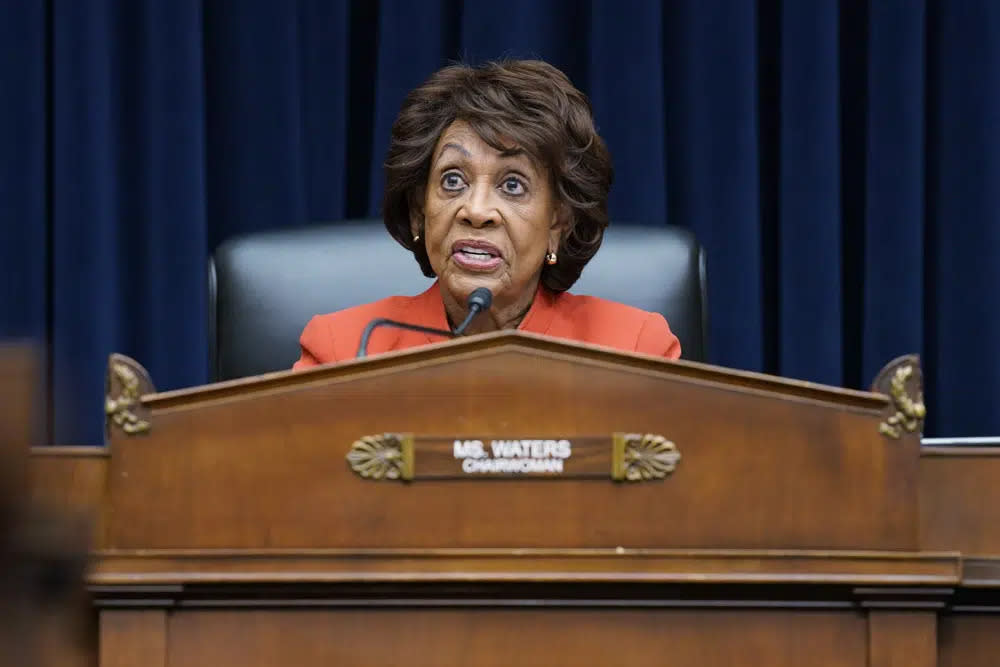 Committee Chairman Rep. Maxine Waters, D-Calif., speaks during a House Committee on Financial Services hearing, Wednesday, April 6, 2022, on Capitol Hill in Washington. (AP Photo/Evan Vucci, File)