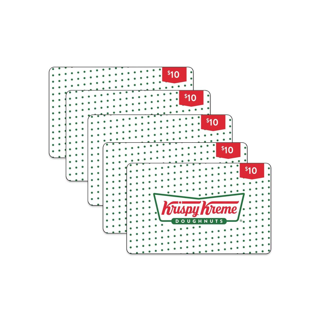 Row of five Krispy Kreme giftcards