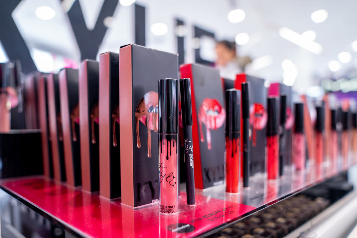 NEW YORK, NY - NOVEMBER 18: Kylie Cosmetics are displayed at Ulta beauty on November 18, 2019 in New York City. Kylie Cosmetics has sold a controlling stake to Coty Inc for a reported $600 Million. Coty Inc plans to buy 51% and the controlling share of Kylie Cosmetics, valuing it at $1.2 billion. Kylie Jenner will remain the public face of the brand. (Photo by David Dee Delgado/Getty Images)<p>David Dee Delgado/Getty Images</p>