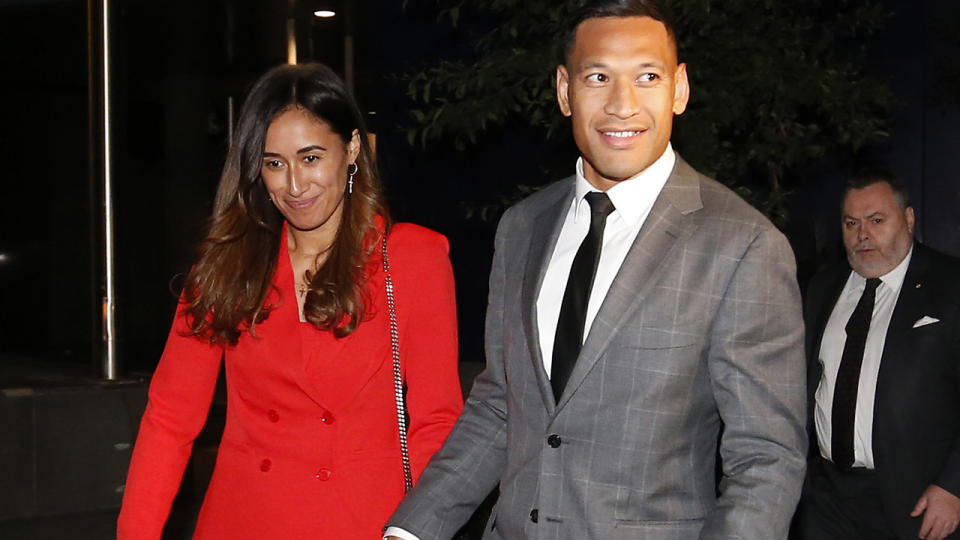 Israel and Maria Folau, pictured here leaving Federal Court after a meeting with Rugby Australia in 2019.