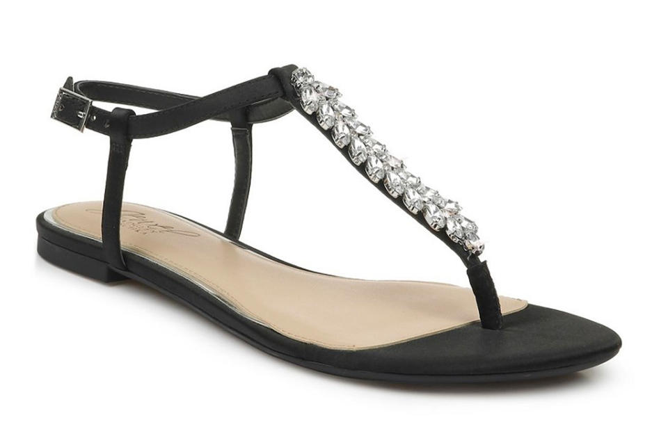 thong sandals, flats, jewel badgley mischka