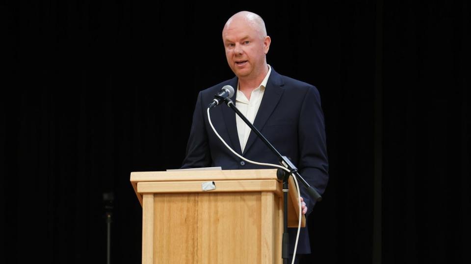 Simon Patterson during the memorial service for Don and Gail Patterson