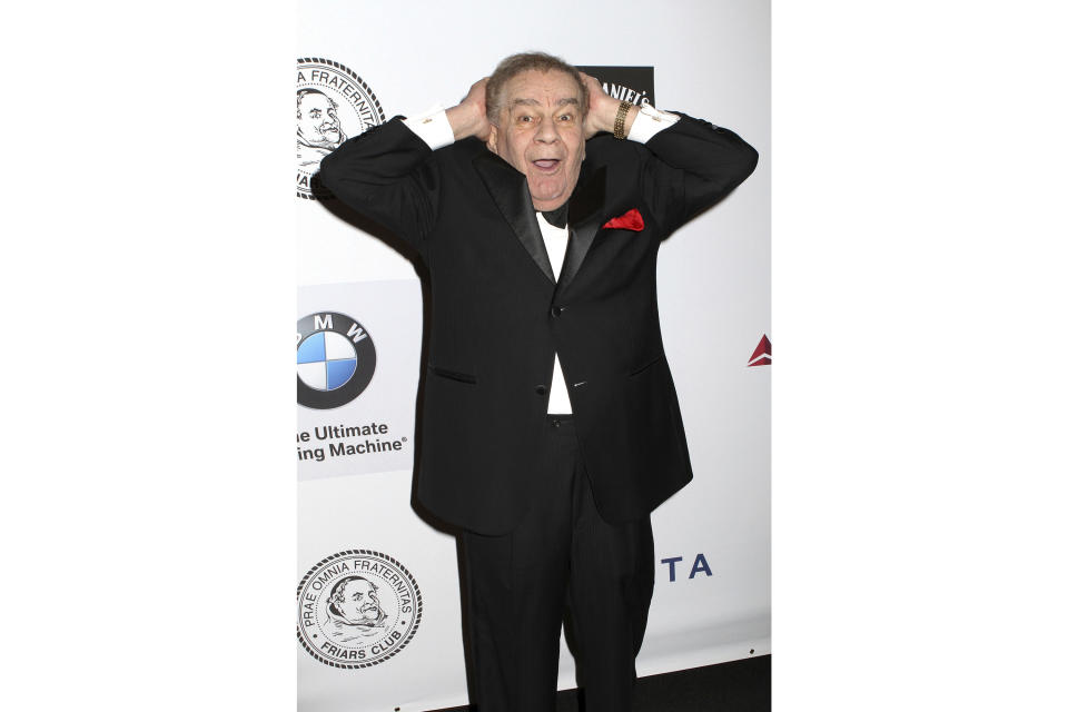 FILE - Friars Club Dean Freddie Roman poses for photos at the Friars Club Roast of Don Rickles at the Waldorf Astoria on June 24, 2013, in New York. Roman, the former dean of The Friars Club and a staple of the Borscht Belt comedy scene, has died at age 85. Roman passed away Saturday afternoon, Nov. 26, 2022, at Bethesda Hospital in Boynton Beach, Fla., his booking agent and friend Alison Chaplin said Sunday. (Photo by Greg Allen/Invision/AP, File)