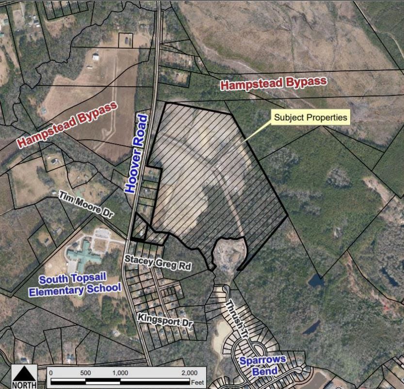 Hoover Road investments are requesting a rezoning request for more than 70 acres near the proposed Hampstead Bypass.