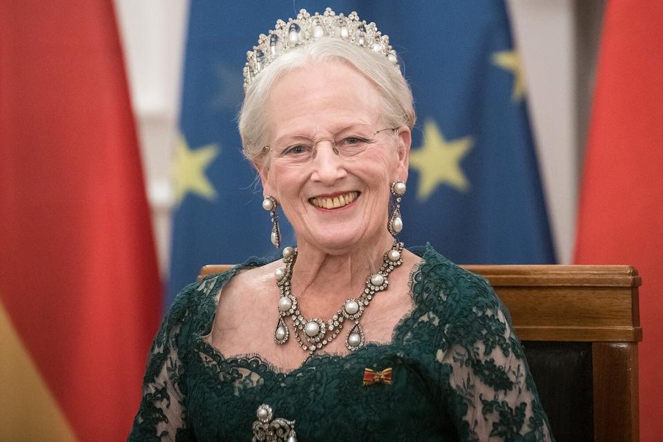 Queen Margrethe II of Denmark attends in a state banquet in Bellevue Palace on November 10, 2021 in Berlin, Germany.