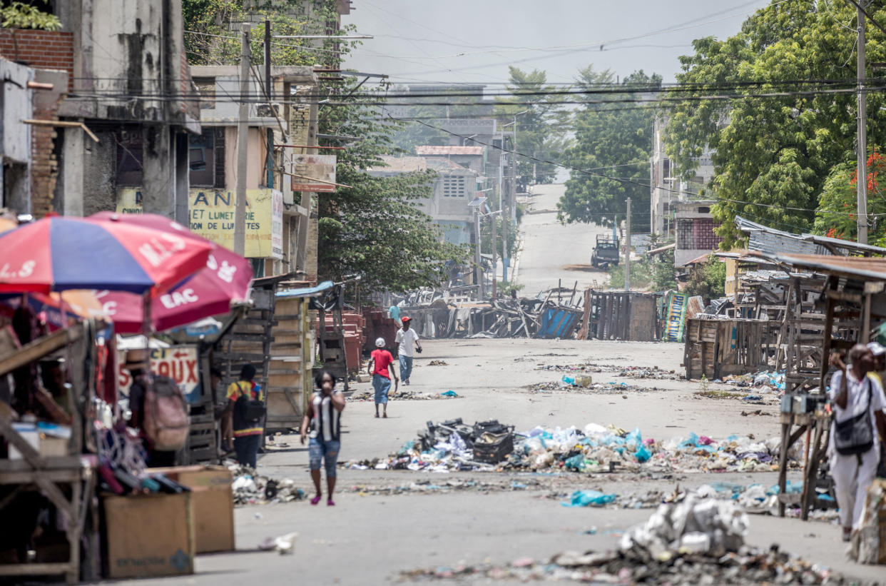 Garbage litters a street in the Bel-Air neighborhood of Port-au-PrinceJuly 13, 2021 in the wake of Haitian President Jovenel Moise's assassination early July 7. (Photo by VALERIE BAERISWYL/AFP via Getty Images)