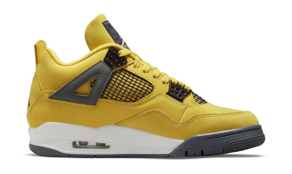 The medial side of the Air Jordan 4 “Tour Yellow.” - Credit: Courtesy of Nike