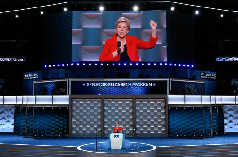 US Senator Elizabeth Warren speaks during Day 1 of the Democratic National Convention in Philadelphia, Pennsylvania, July 25, 2016