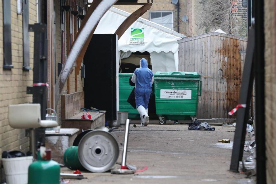 The scene behind Blake's nightclub in Gravesend after a car drove down the alleyway and crashed into a marquee injuring a number of peopl (PA)