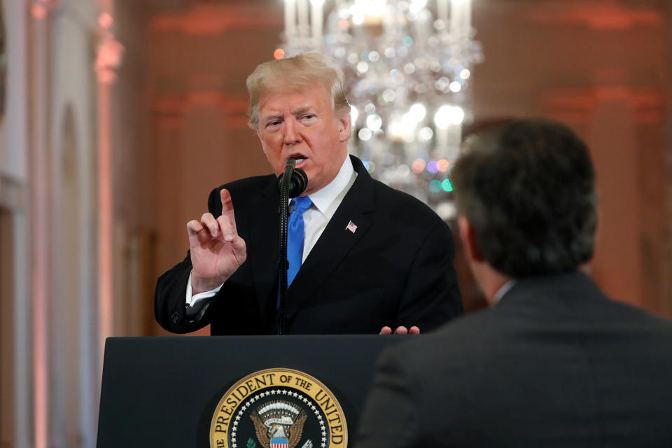 President Donald Trump at a White House news conference following Tuesday’s midterm congressional elections at the White House in Washington, U.S., November 7, 2018. REUTERS/Kevin Lamarque