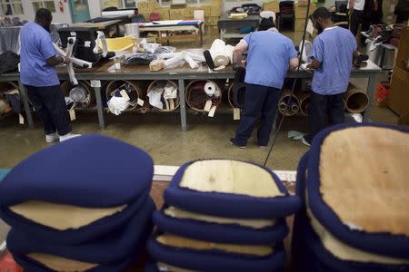 Inmates work in the furniture shop during a media tour of the Curran-Fromhold Correctional Facility in Philadelphia, Pennsylvania, August 7, 2015. REUTERS/Mark Makela