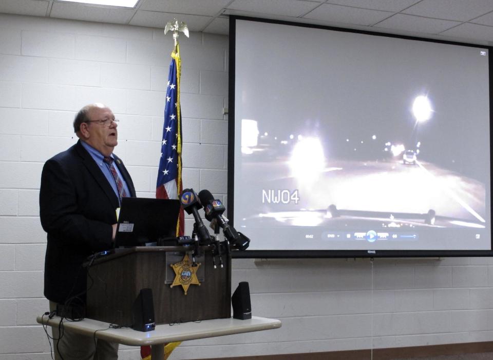 York County Sheriff Bruce Bryant speaks during a news conference on Wednesday, March 12, 2014, in York, S.C., about a shooting of a 70-year-old man by one of his deputies. Bryant said he thinks his officer did the right thing because the man's cane could have been mistaken for a gun. (AP Photo/Jeffrey Collins)