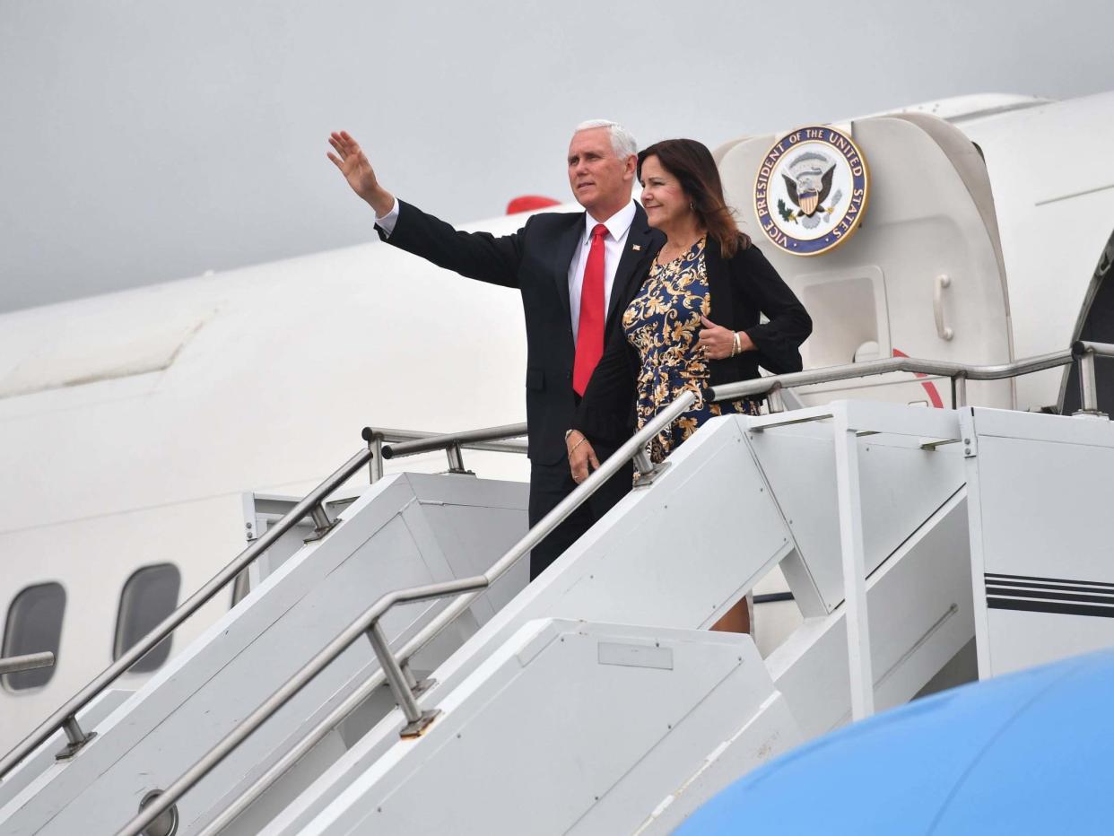 Mike Pence and Second Lady Karen Pence arrive at Shannon airport for start of official visit to Ireland: PA