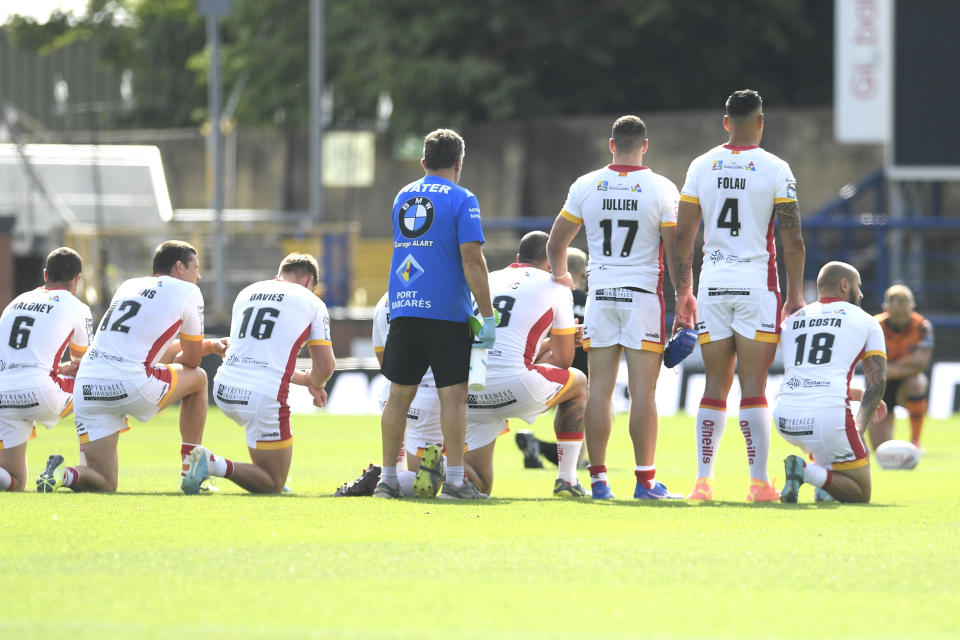 <p>Los Dragons Catalans son el único equipo no inglés que participa en la Super League y, aunque representan a Francia, su propio nombre ya indica su vinculación con Cataluña. (Foto: George Wood / Getty Images).</p> 